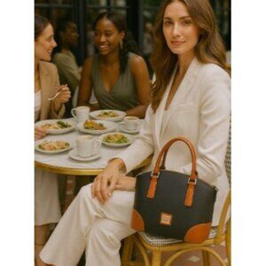 Dooney & Bourke Premium Pebble Grain Leather Satchel Handbag Black Brown NWT